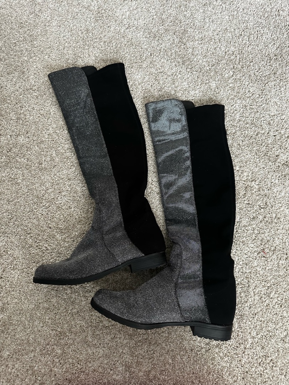 Unisa Two-Tone Black and Silver Sparkle Over-the-Knee Boots